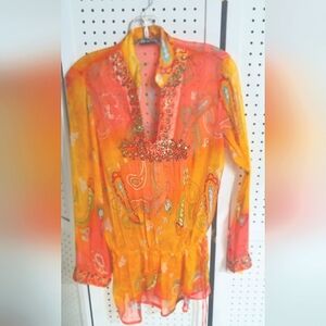 Paradise sheer colorful long sleeve blouse